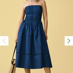 By Anthropologie Cotton Poplin Strapless Midi Dress
